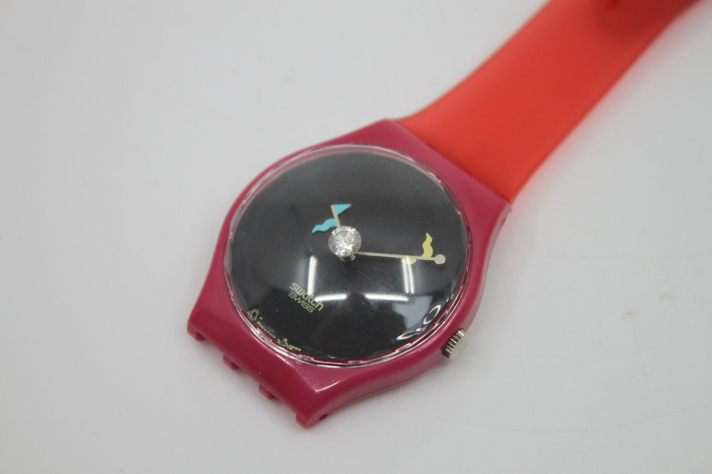 Unique, Vintage Swatch Keychain, GZ129, 1994, 'Crystal Surprise', made from recycled, NON-working Gents Swatch watch