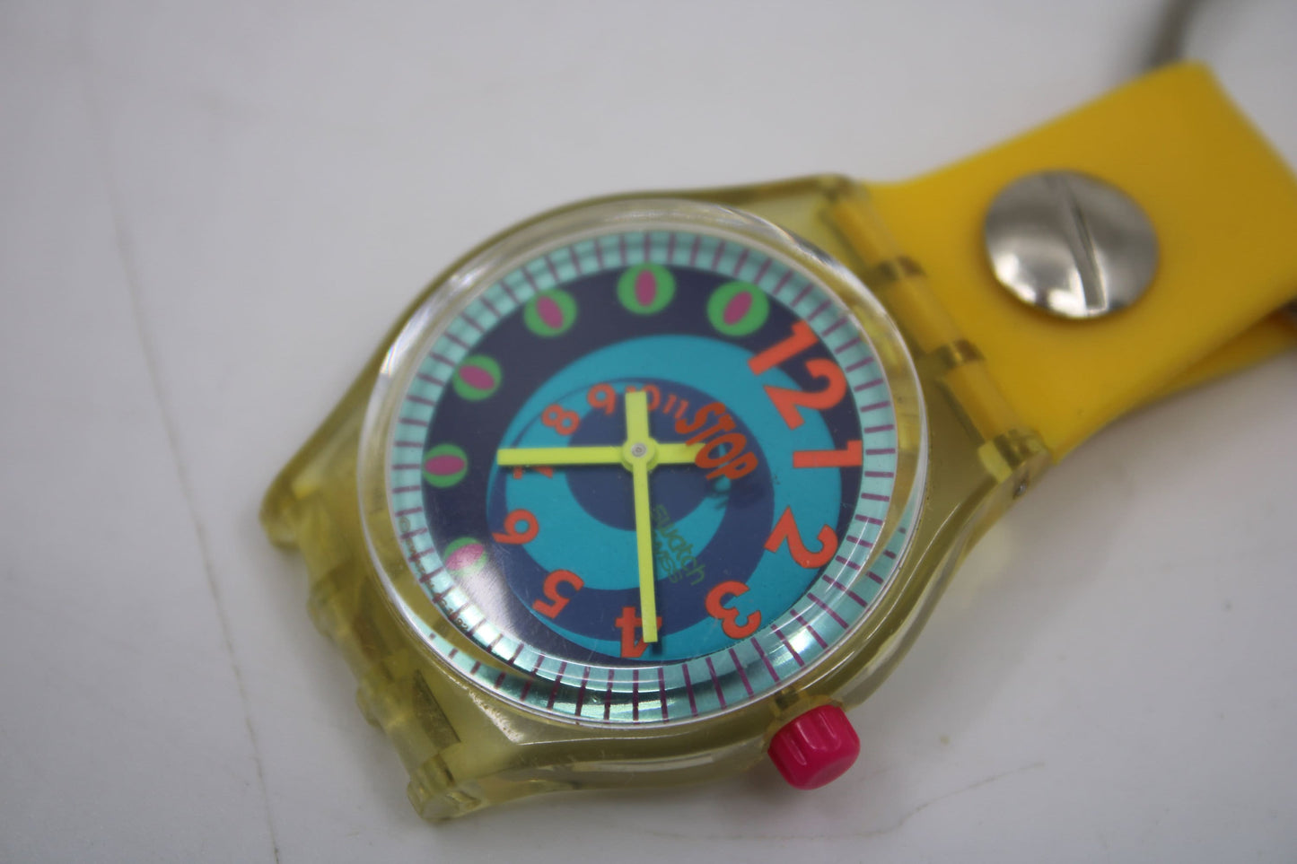 Unique, Vintage Swatch Keychain, SSK105, 1993, 'Andale', made from recycled, NON-working Gents Swatch watch