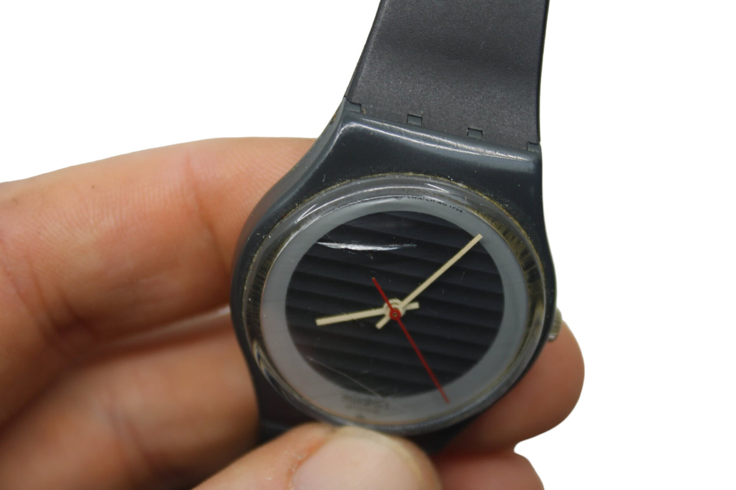 1987 Vintage Gents Swatch 'Silver Circle' GA105, Much used Condition, working 100% READ DESCRIPTION