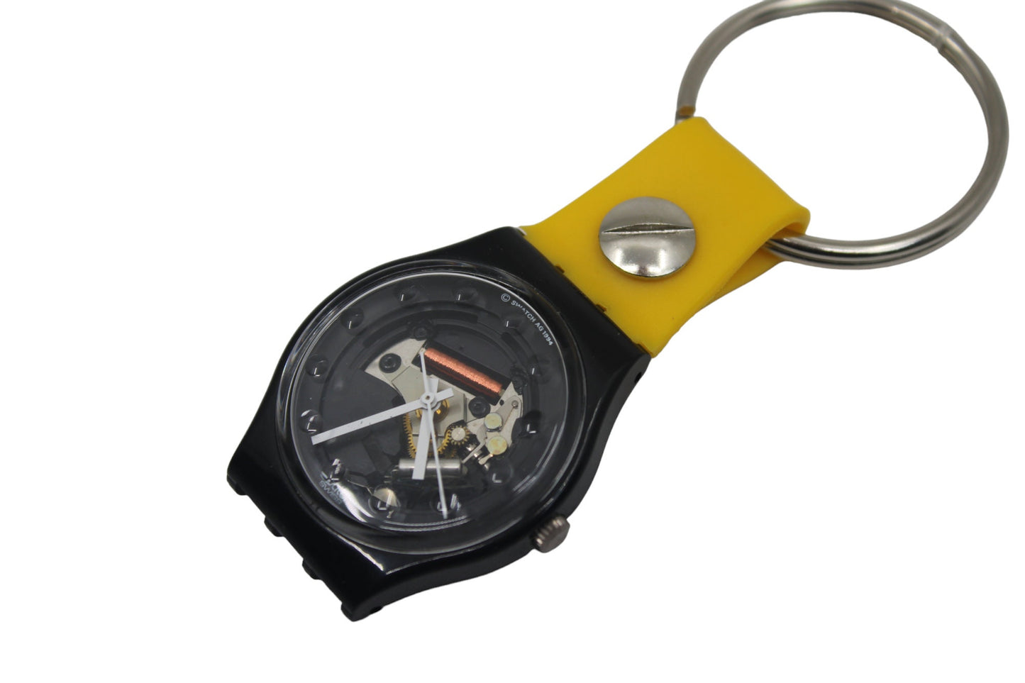 Unique, Vintage Swatch Keychain, GB161, 1995, 'Blackliner', made from recycled, NON-working Gents Swatch watch