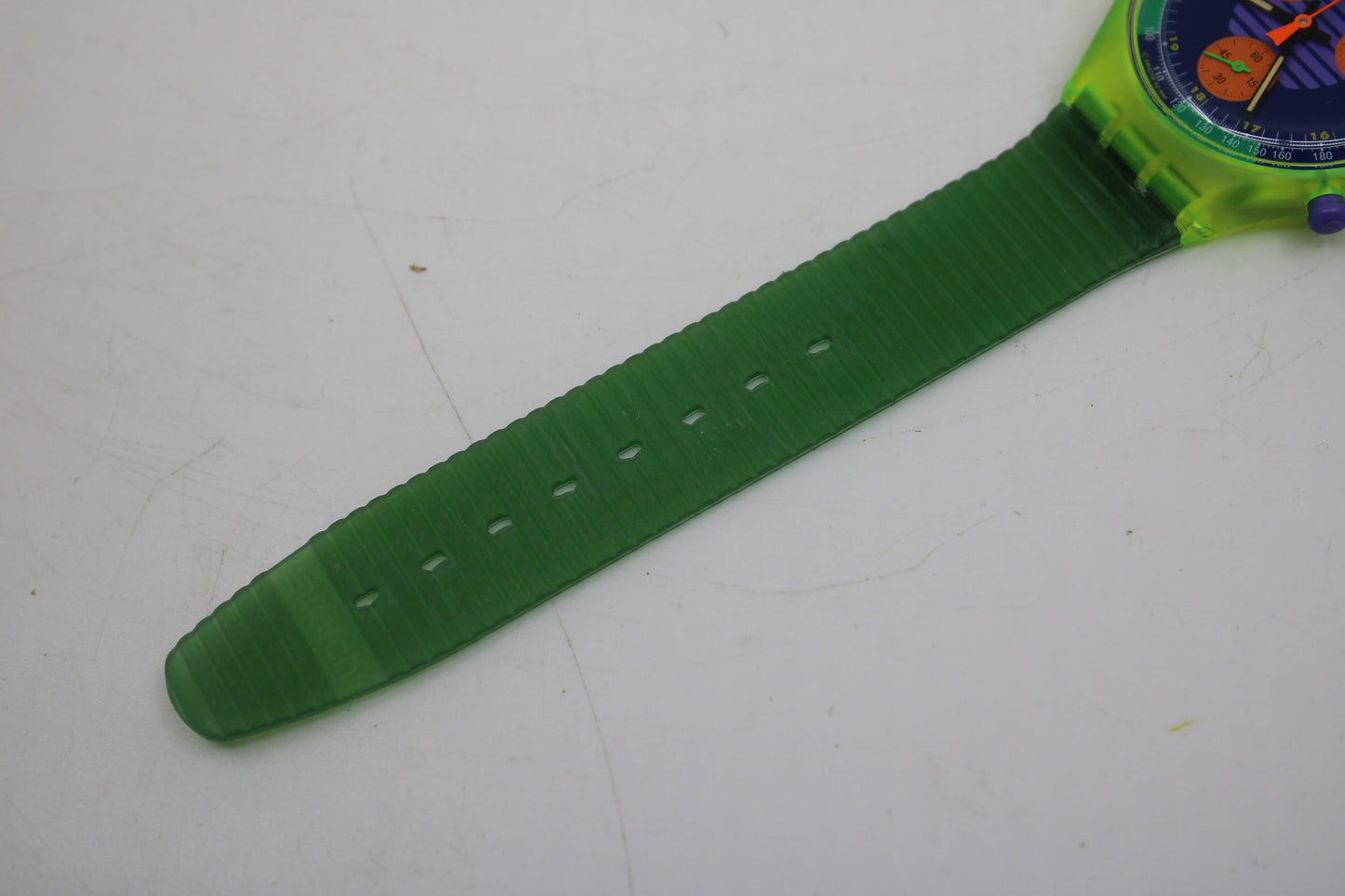NEW, Unused 1991 Swatch Neo Wave wristwatch, SCJ100 Fluorescent Chronograph, Original Strap