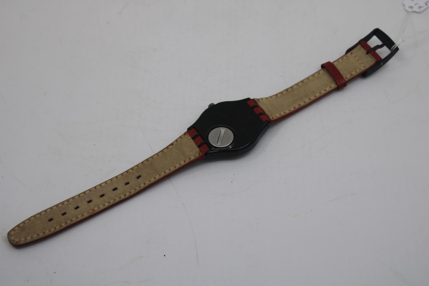 1995 Swatch Gents 'Red Flame' GB418, 100% working, Very Nice Used condition with the original strap