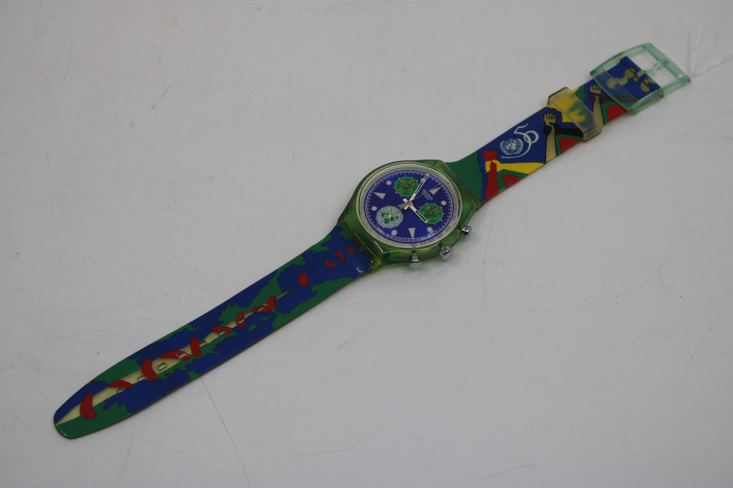 1994 'Unlimited' vintage Gents Chrono Swatch SCZ103, 50 years United Nation, Very Nice Used Condition, with the original strap, working 100%