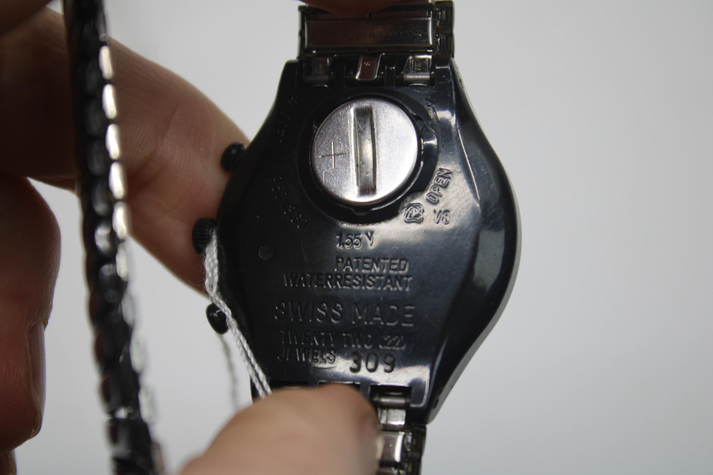 1993 'Moon Shadow' vintage Gents Chrono Swatch SCB110, in a nice, used Condition, clock working 100%