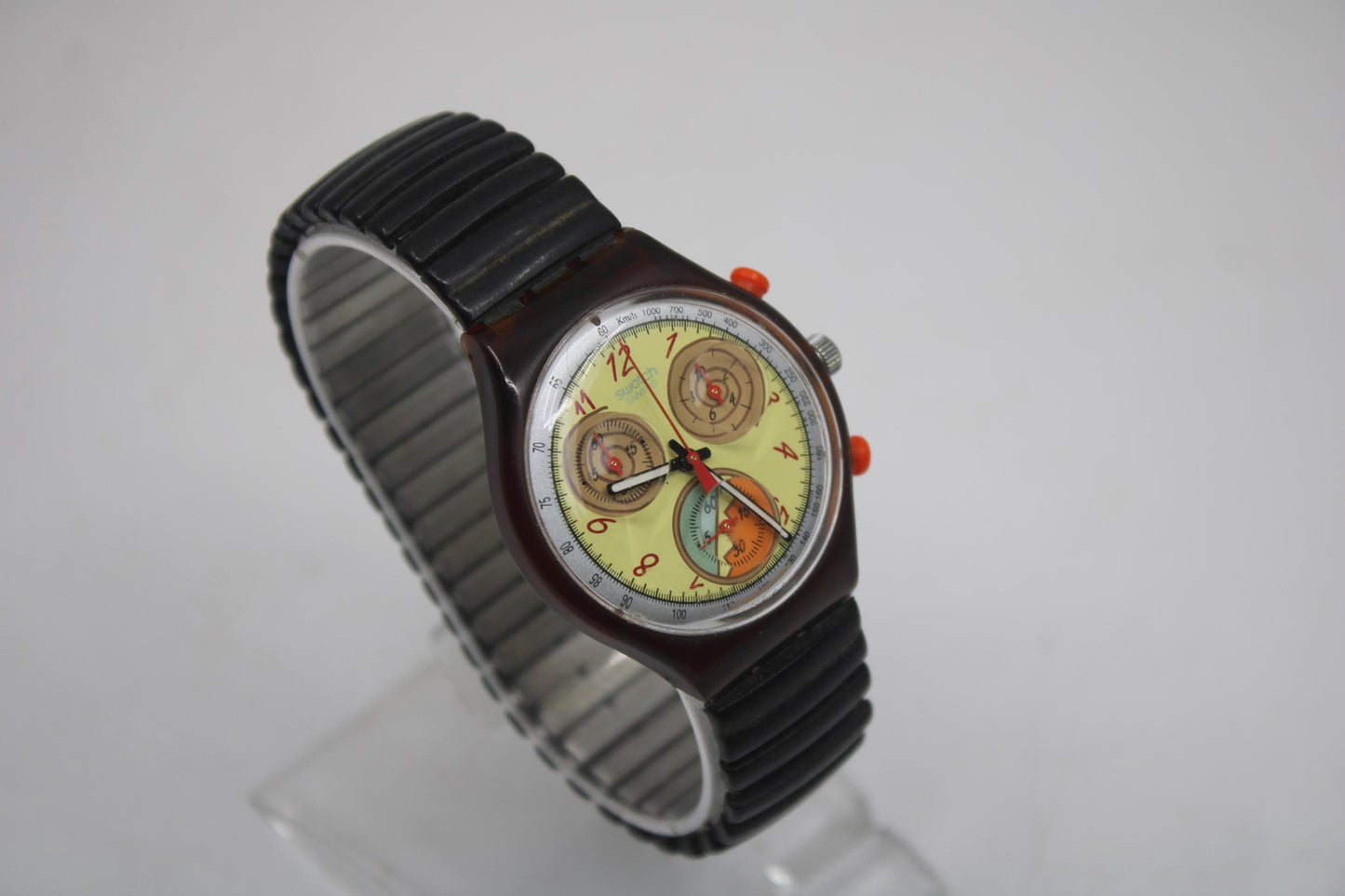 1994 'Dancing Feathers' vintage Gents Chrono Swatch SCO100, Much Used Condition