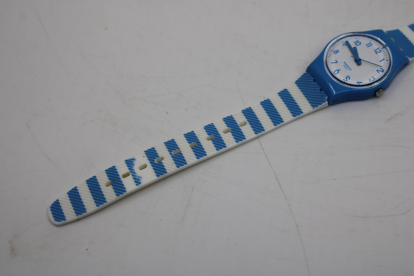 Vintage ladies Swatch, LS113, 'Blue Tracks' NO box, working 100%, Good Used Condition