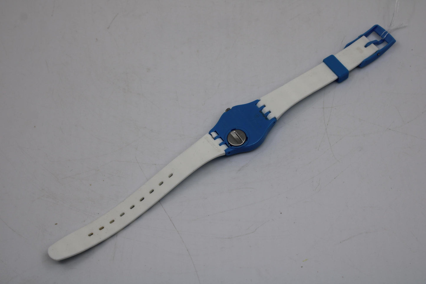 Vintage ladies Swatch, LS113, 'Blue Tracks' NO box, working 100%, Good Used Condition