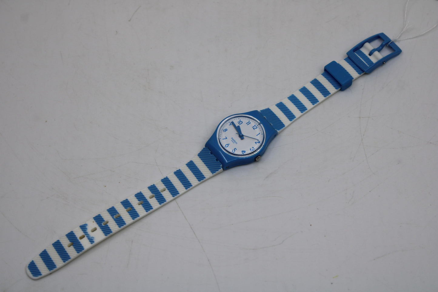 Vintage ladies Swatch, LS113, 'Blue Tracks' NO box, working 100%, Good Used Condition