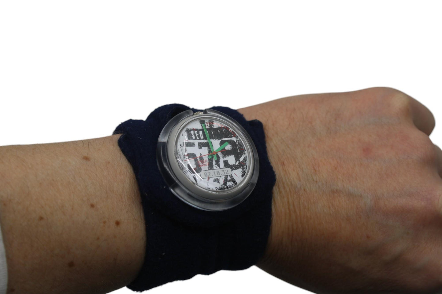 UNWORN Pop Swatch Strap + Ring, 'Fliegen Filz' Large, PMN113, PopSwatch, very rare