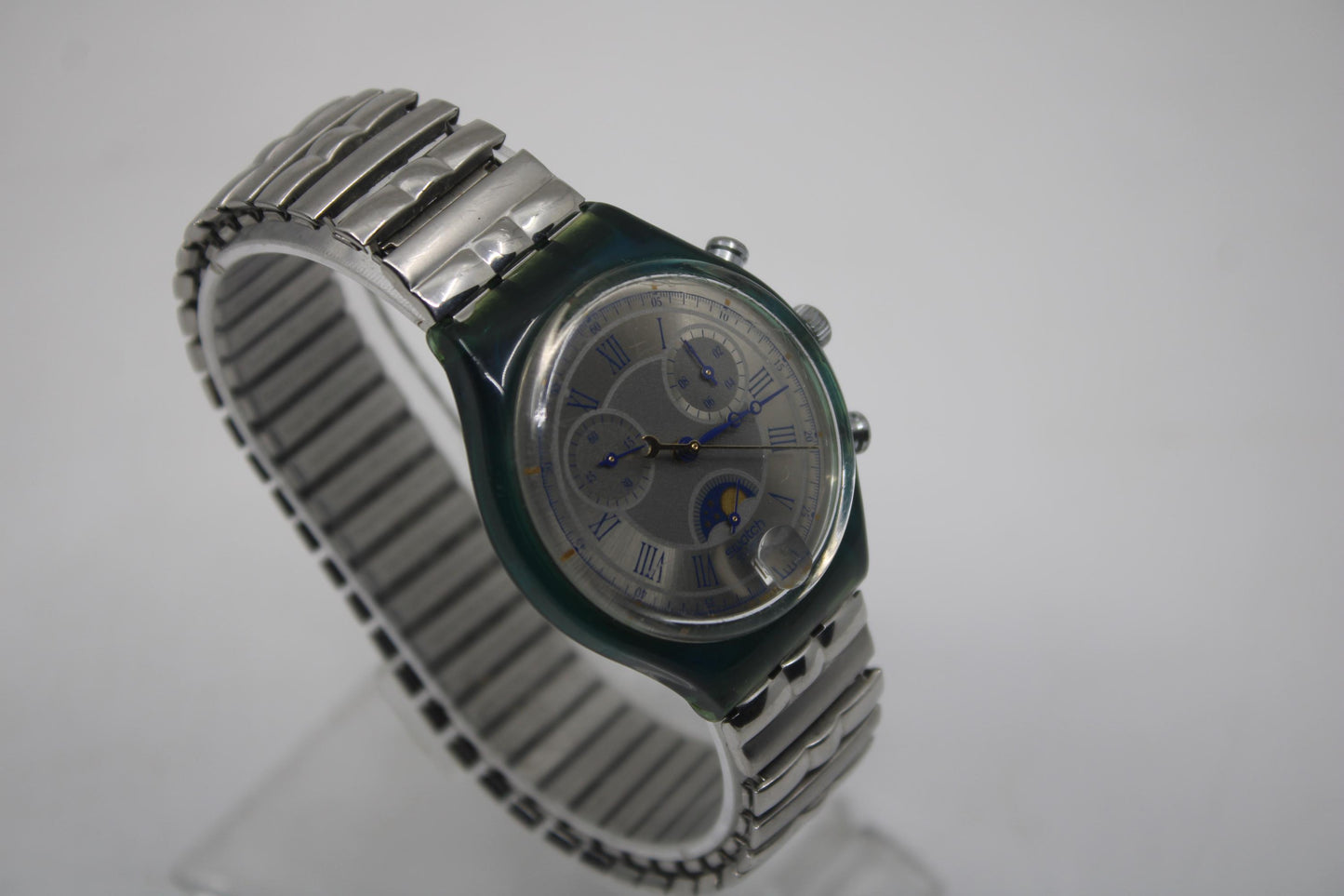 1995 'Moon Date' vintage Gents Chrono Swatch SCN402/403, Good, Used Condition, with the original strap