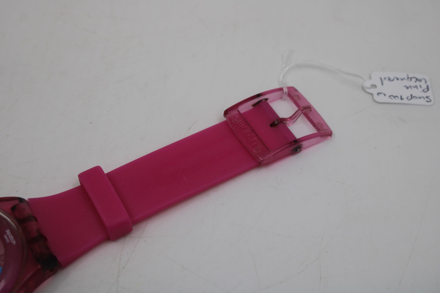 Vintage New Gents Swatch 'Pink Lacquered' SUOP100, in good condition, working 100% with the original strap