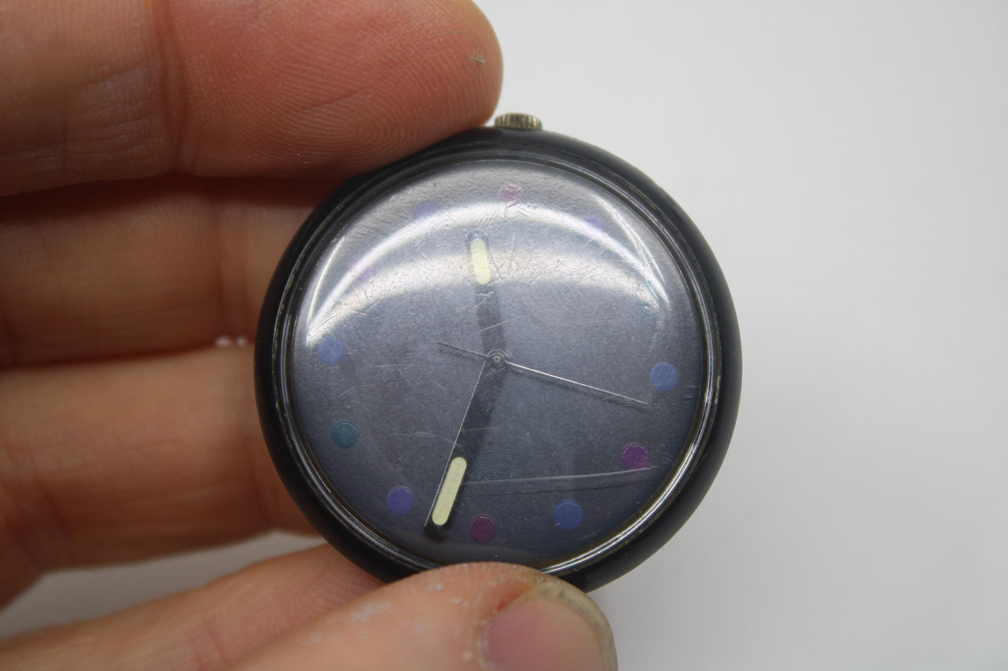 1991, Swatch, PopSwatch, 'Checks', PWB172, NO strap and NO popring, working 100%, used condition