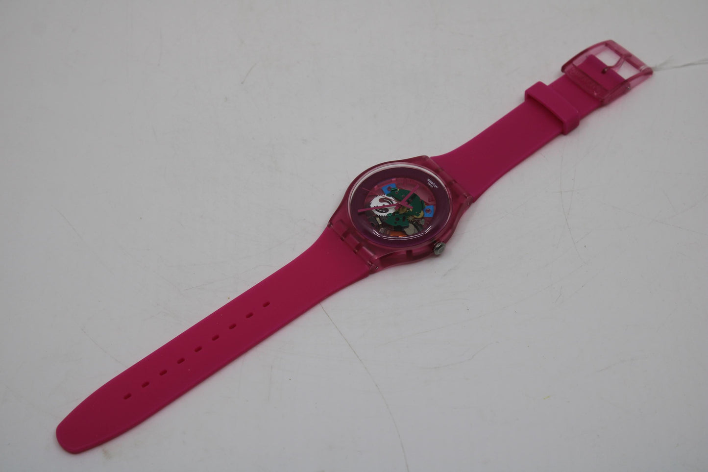 Vintage New Gents Swatch 'Pink Lacquered' SUOP100, in MINT condition, working 100% with the original strap