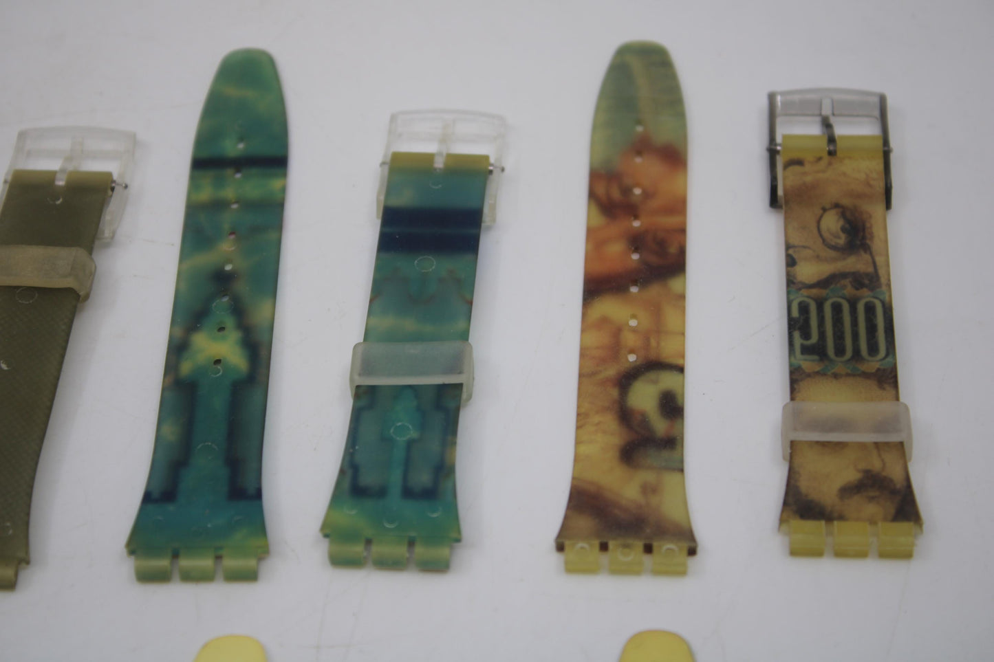 Vintage 17mm Swatch straps, original, unused and cracked, unwearable, for display purposes only