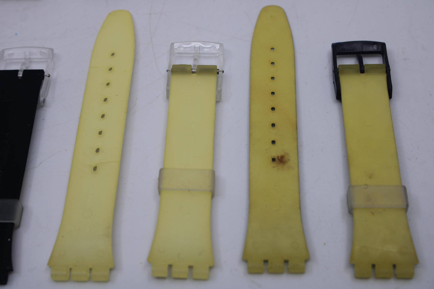 Vintage 17mm Swatch straps, original, unused and cracked, unwearable, for display purposes only