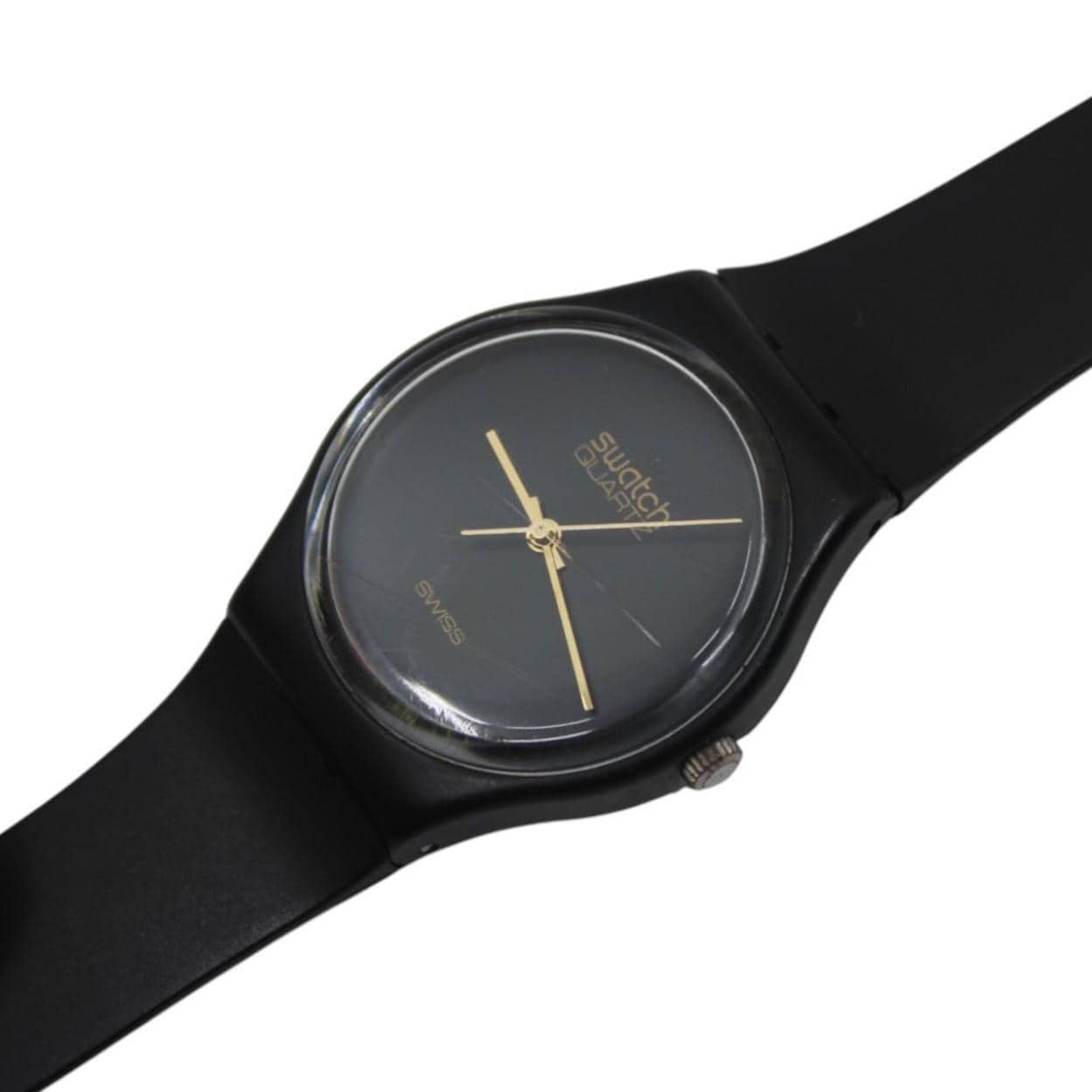 1983, FIRST YEAR Swatch, Gents, 'GB101', GB101, good used condition, CRACKED crystal, working fine