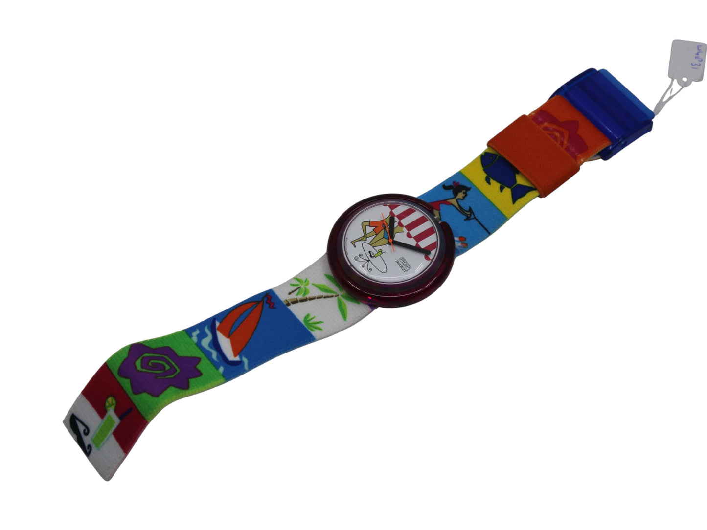 1994, Swatch, PopSwatch, 'Beach Cafe', PWK195, With strap and With popring, working 100%, BRANDNEW, Never Worn, Shop Dummy, Read description
