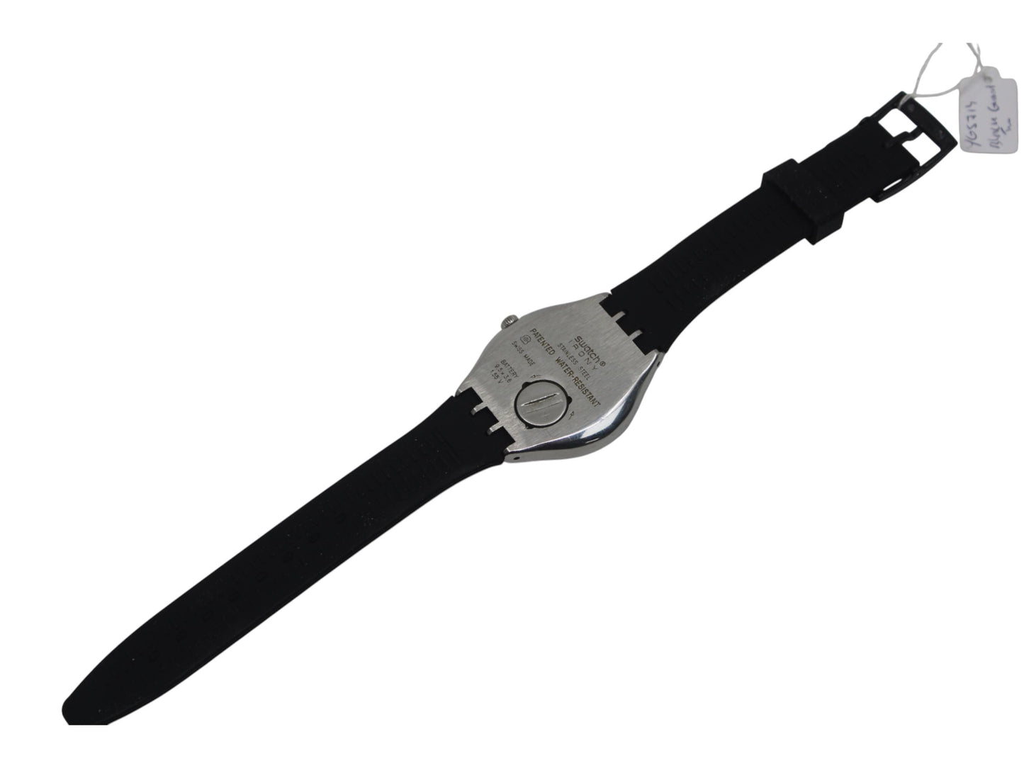 Swatch Irony, 'Black Guard Too' YGS714, No Box, Brand New Strap, Working fine, CRACKED crystal