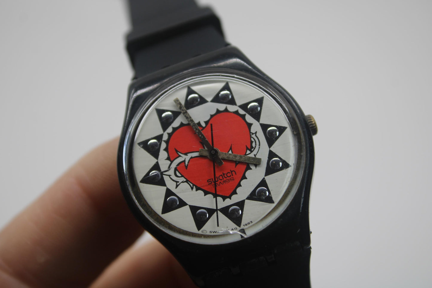 Vintage 17mm Gents Swatch, 'Trash', GB154, 1993, rough condition, working fine, brandnew strap, READ description