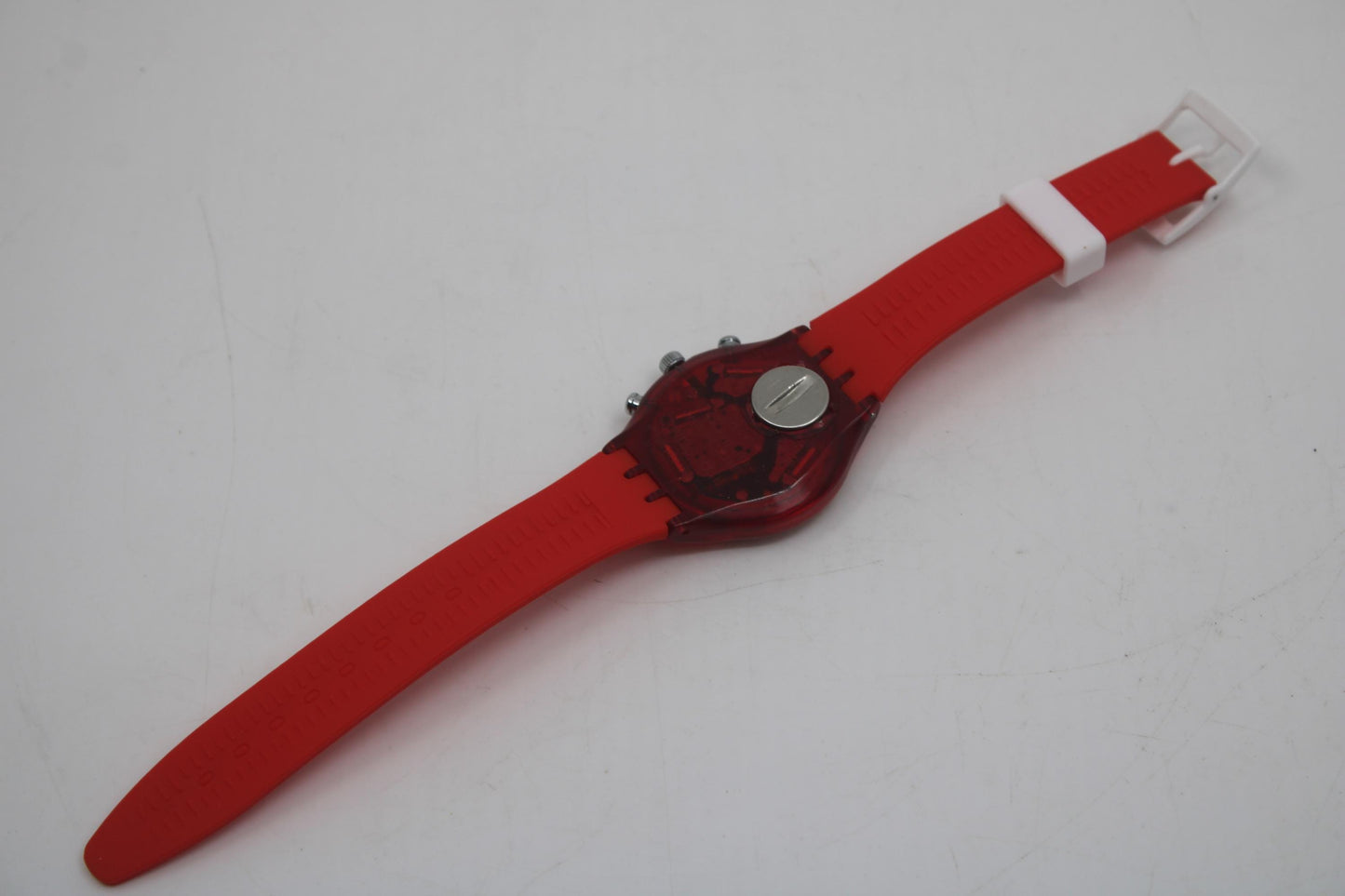 1991 'Navy Berry' vintage and early Gents Chrono Swatch SCR100, Good, Used Condition, with a NON-original strap