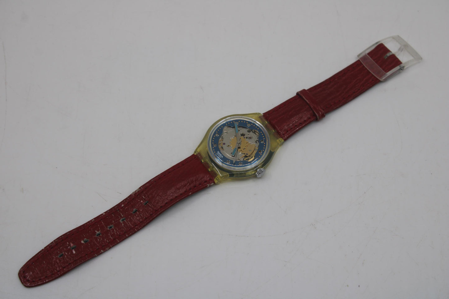 1992 'Red Ahead' Vintage Gents Automatic Swatch SAK101, NO box, NICE, used condition, original, leather strap