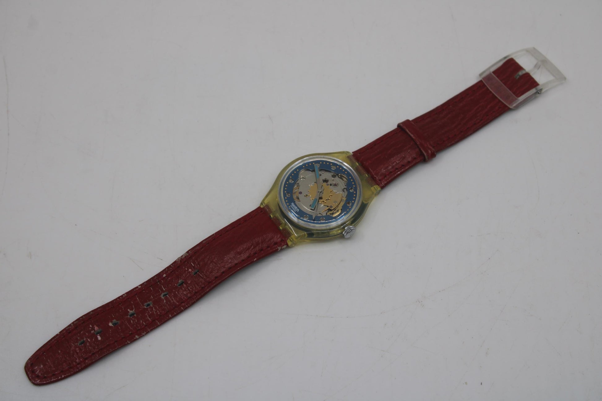 1992 'Red Ahead' Vintage Gents Automatic Swatch SAK101, NO box, NICE, used condition, original, leather strap