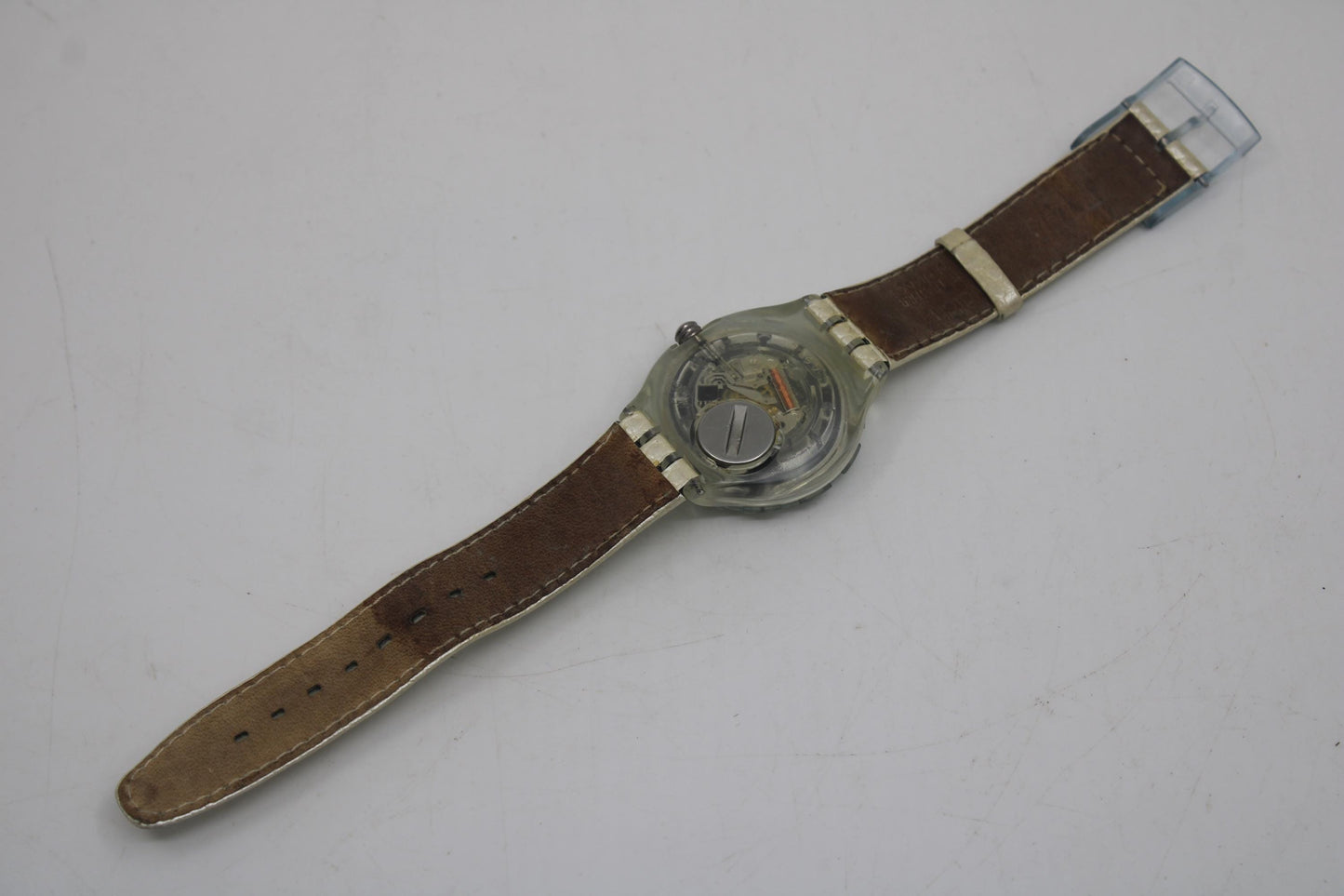 1994, Vintage Swatch Scuba 'Pearl Shell' SDK118, NO box, in Good, Working Condition, White Leather Strap