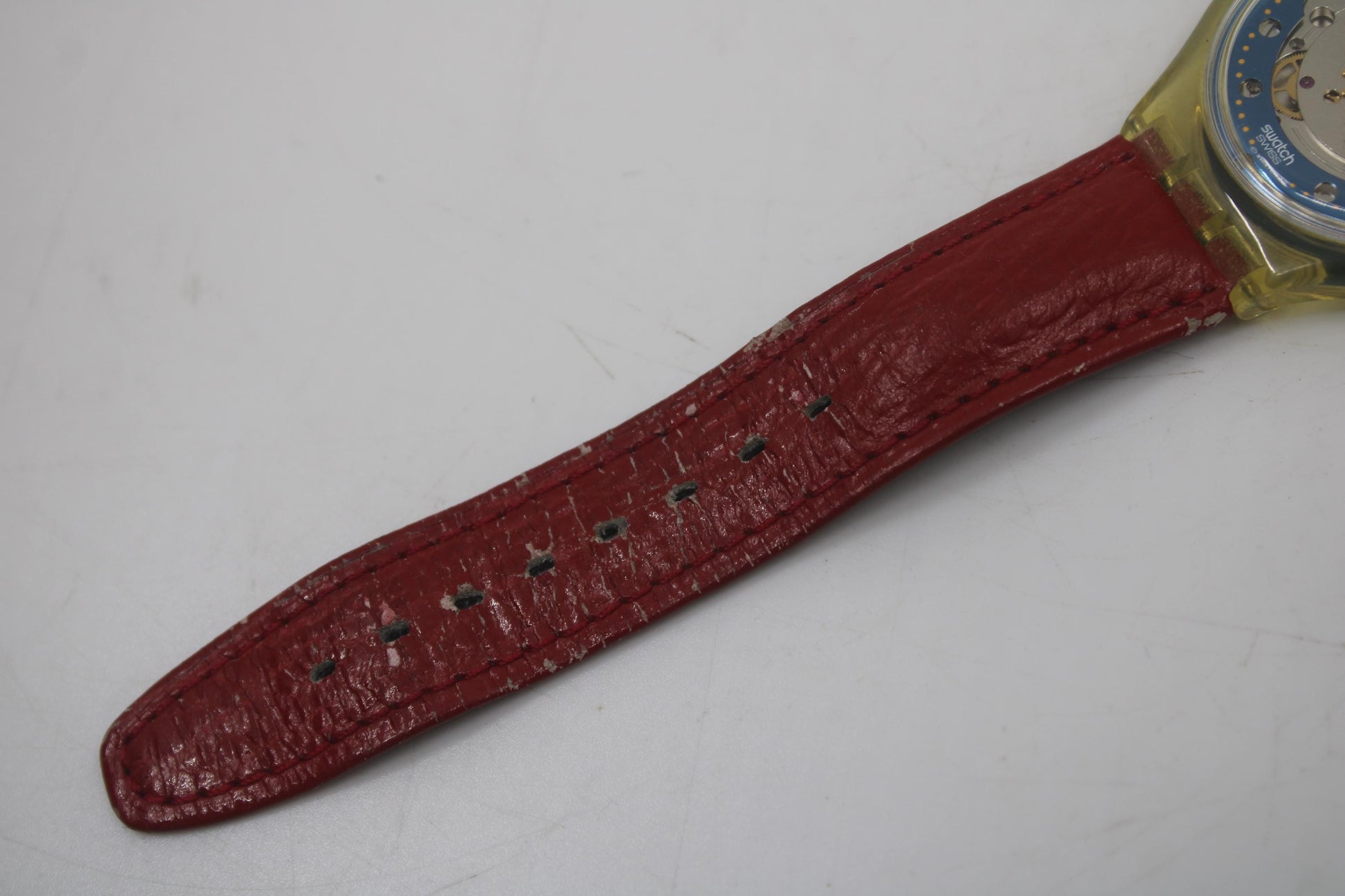 1992 'Red Ahead' Vintage Gents Automatic Swatch SAK101, NO box, NICE, used condition, original, leather strap