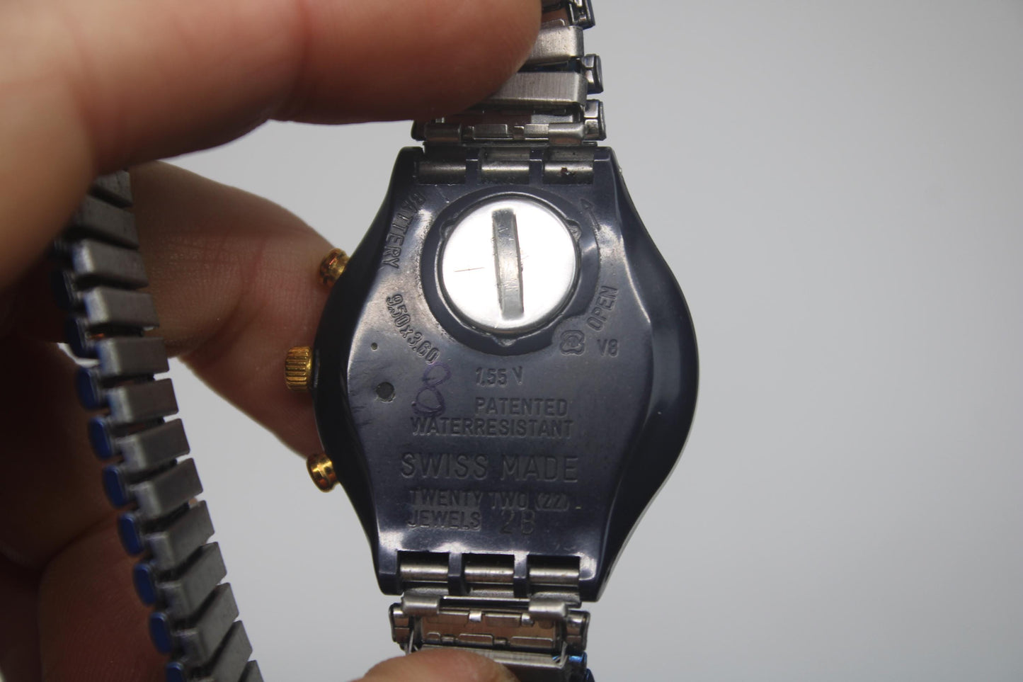 1992 Vintage Swatch Chrono 'Timeless Zone' SCN104, in a used condition, working, NON-original strap