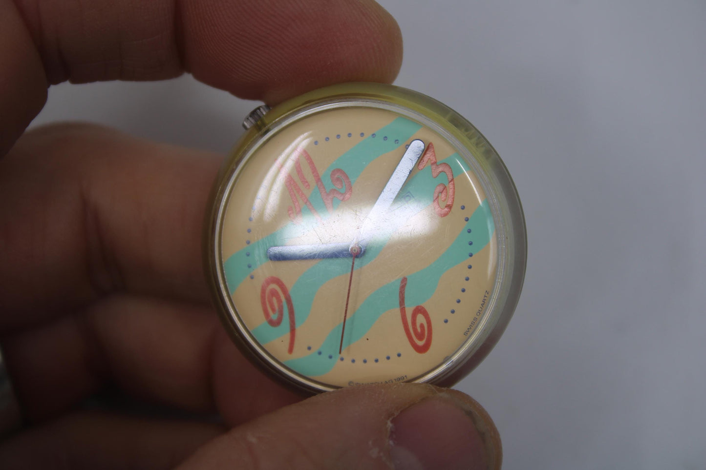 1992, Swatch, PopSwatch, 'Coquillage', PWK157, good, used condition, NO strap and NO ring