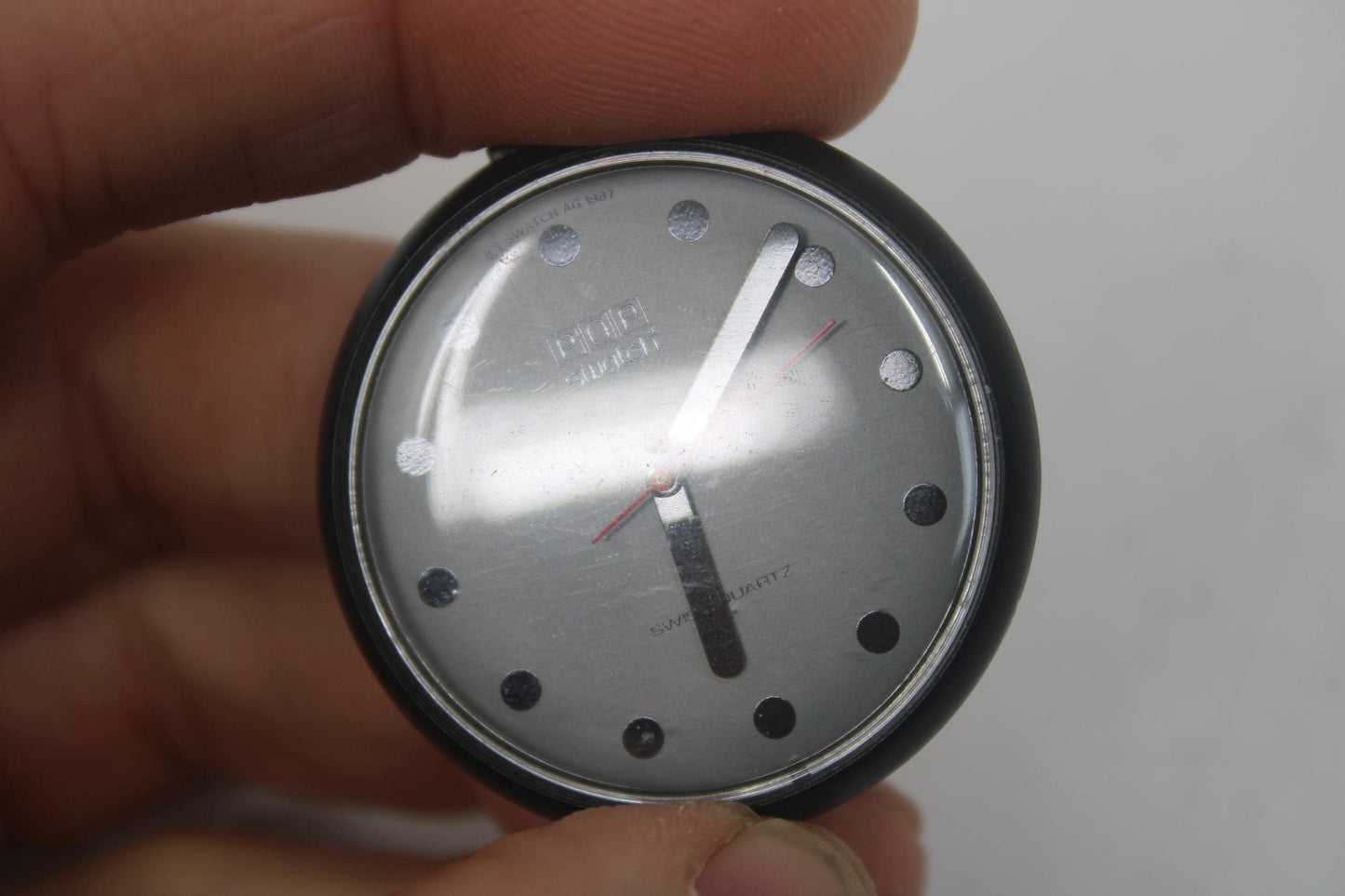 1987, Swatch, PopSwatch, 'Black Dots', BB103, very nice, used condition, NO strap and NO ring