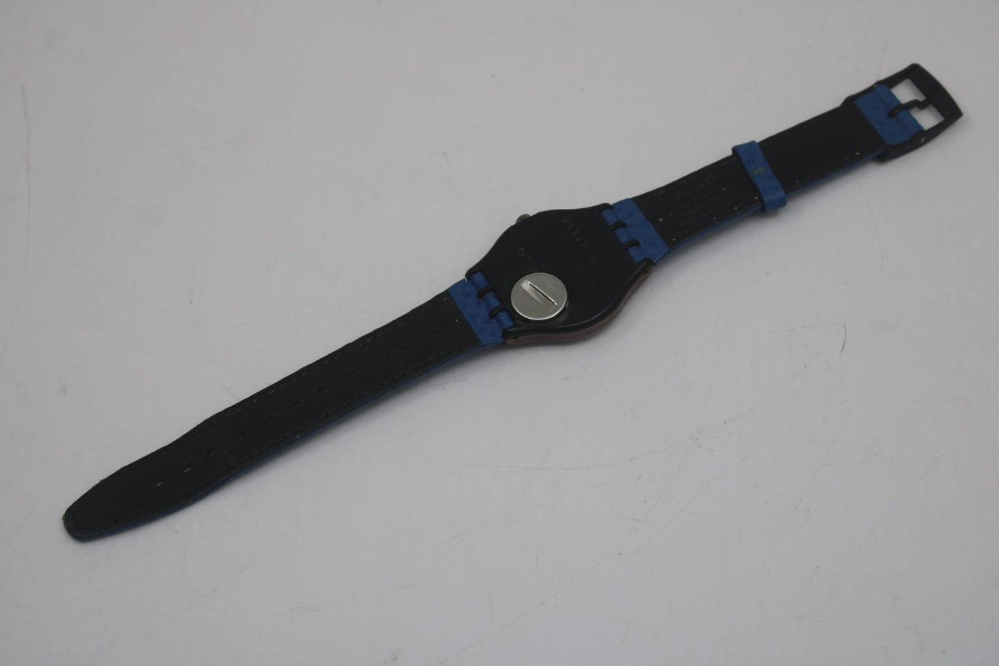 1989 Vintage Gents Swatch 'Tango Azul' GX401, new old stock, unworn, working