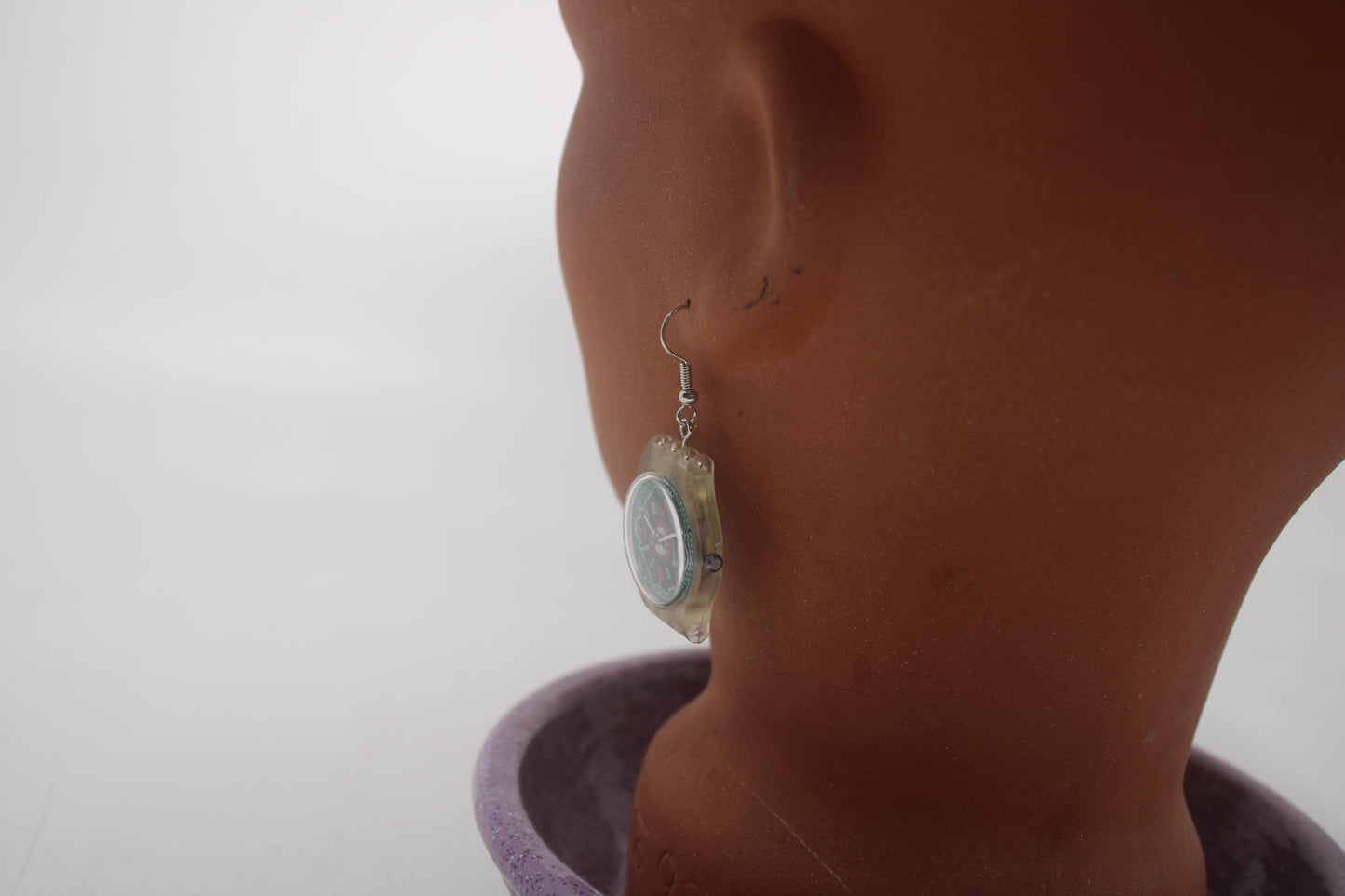 Swatch ear rings made from recycled 25mm ladies Swatch, set of 2