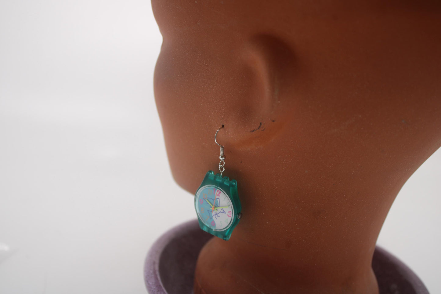 Swatch ear rings made from recycled 25mm ladies Swatch, set of 2