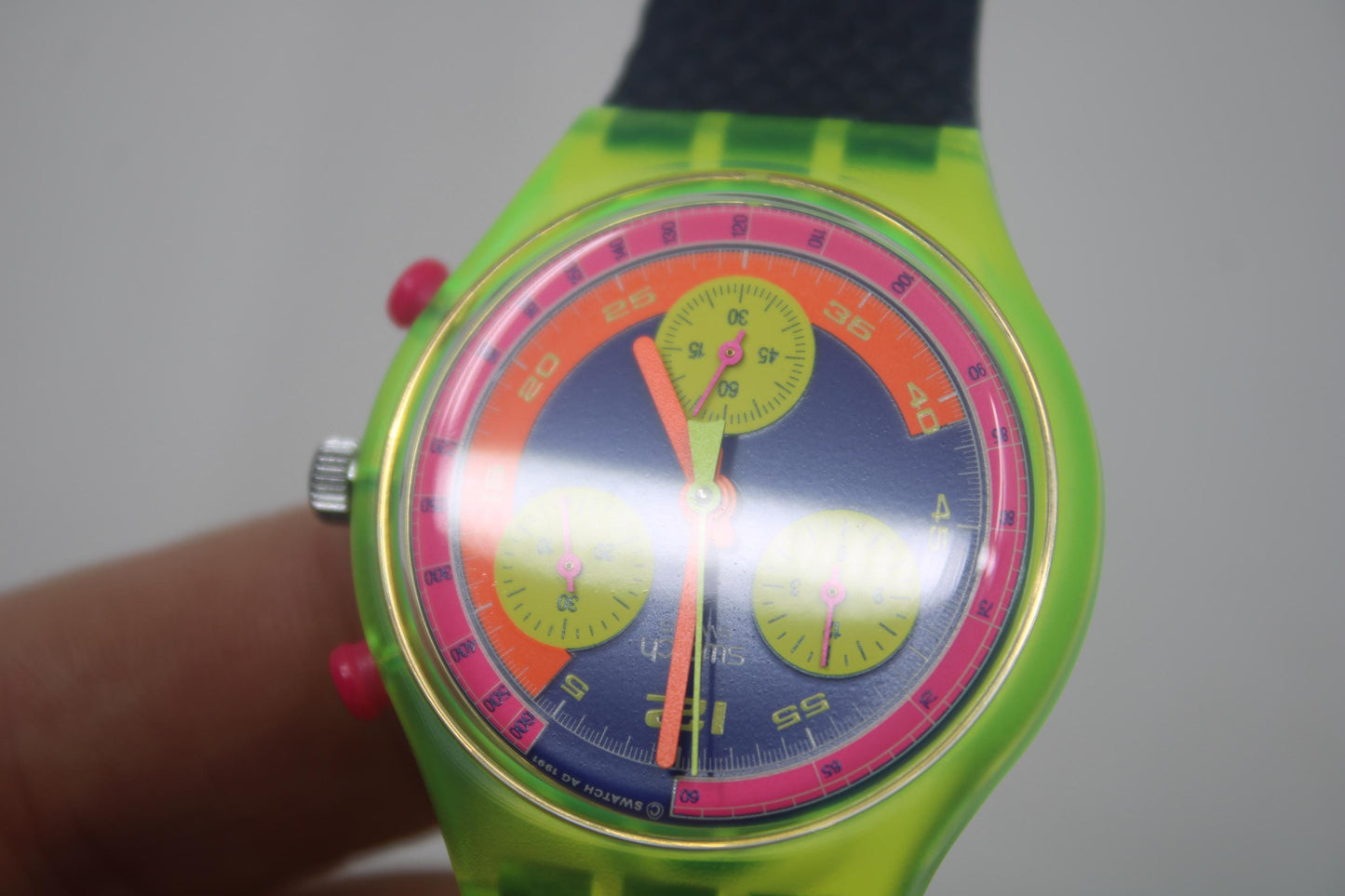 Swatch, Grand Prix, wristwatch, SCJ101, Prade, Fluorescent Chronograph, Original Strap