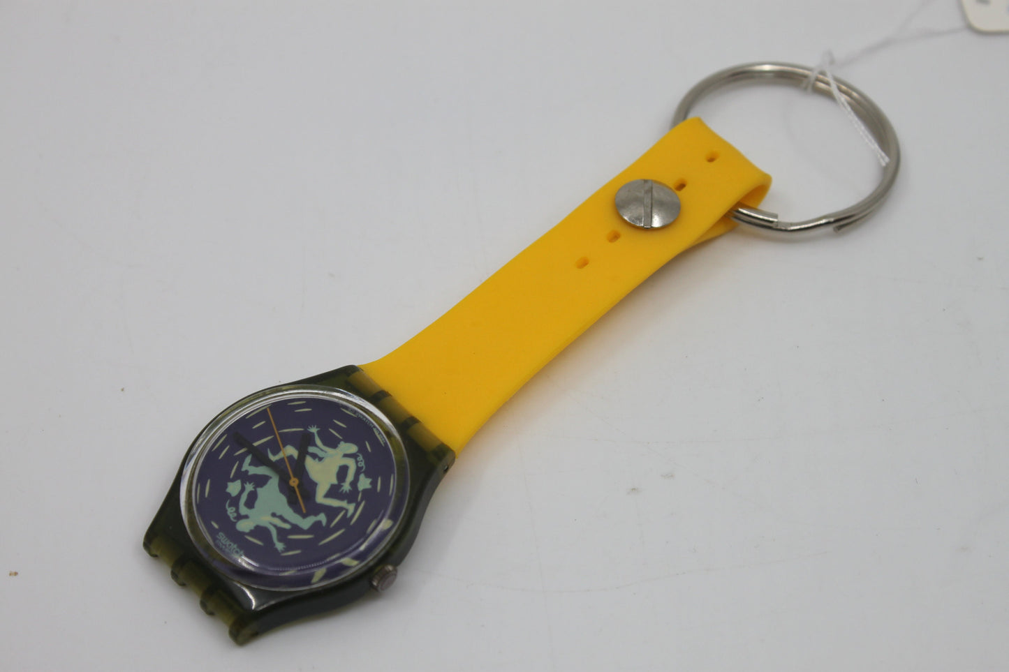 Unique, Vintage Swatch Keychain, GG111, 1991, 'Crash!!!', made from recycled, NON-working Gents Swatch watch