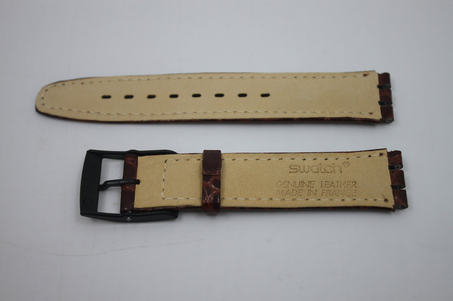 Vintage Swatch 17mm Leather Strap for SAB102, 'Black Circles' Automatic 1993, Gents, New Old Stock