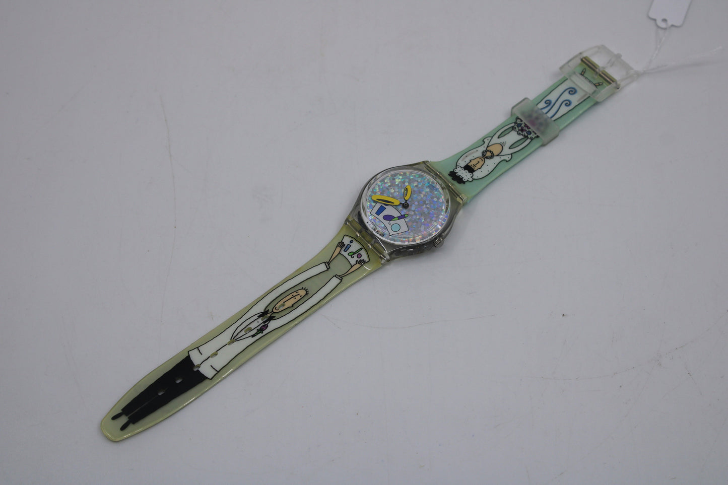 NEW OLD STOCK 1999 Vintage Gents Swatch 'White Wedding' GV110, working 100% with the original strap