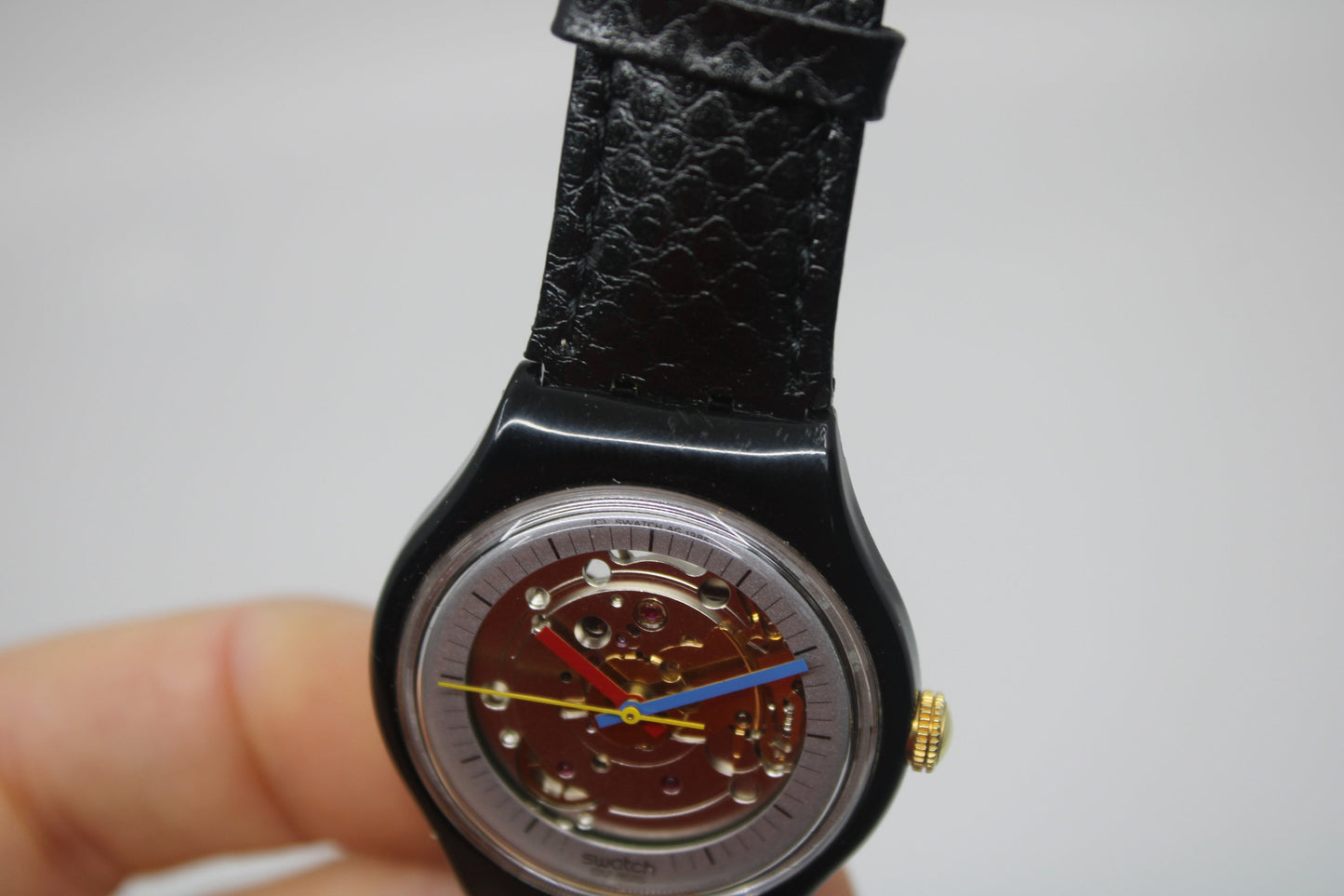 1985 UNIQUE 'Jelly Fish' Vintage Gents Automatic Swatch GK100, NO box, WORKING perfectly, with Brand New Swatch leather strap