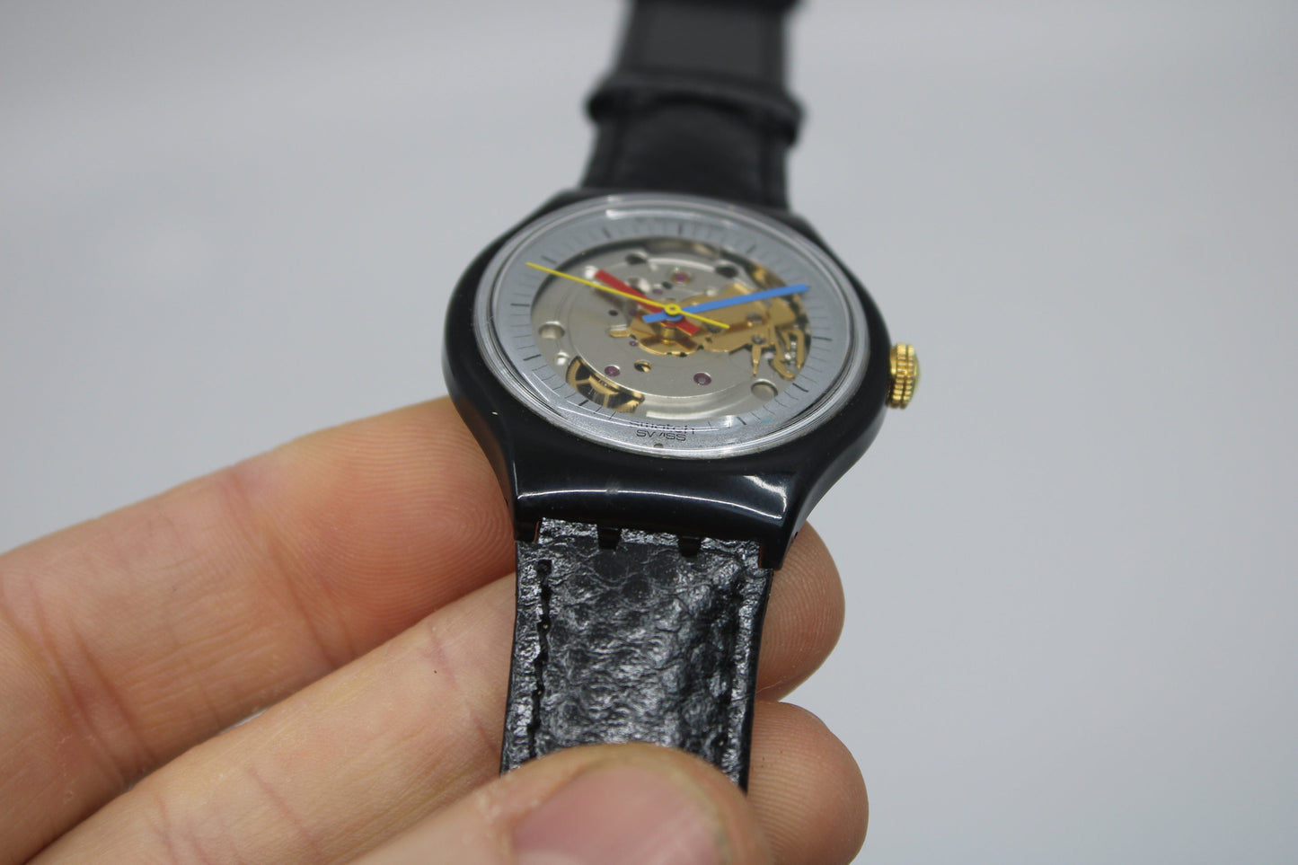 1985 UNIQUE 'Jelly Fish' Vintage Gents Automatic Swatch GK100, NO box, WORKING perfectly, with Brand New Swatch leather strap