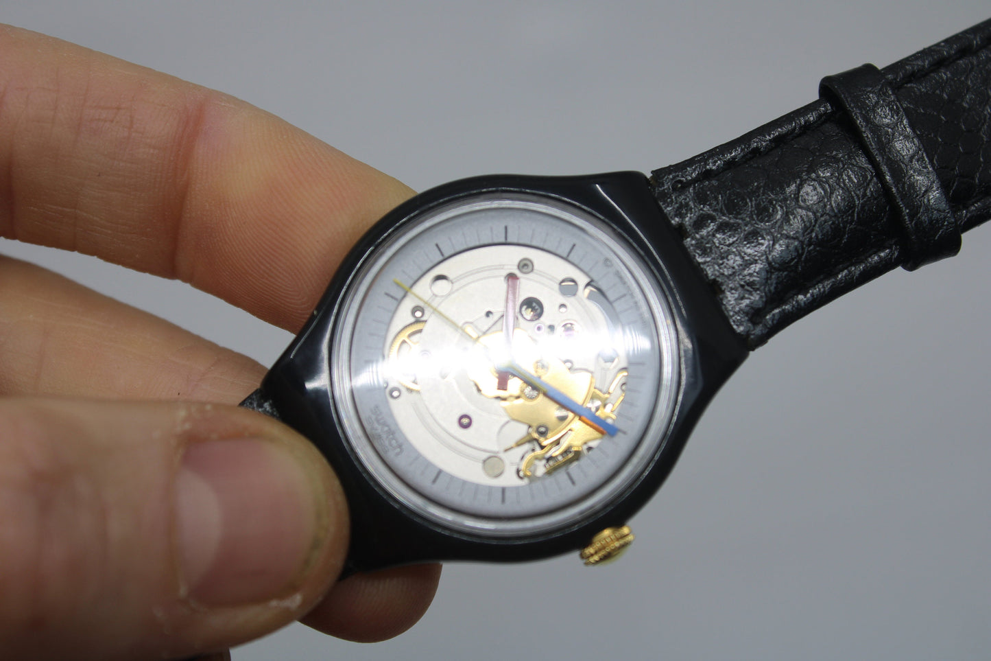 1985 UNIQUE 'Jelly Fish' Vintage Gents Automatic Swatch GK100, NO box, WORKING perfectly, with Brand New Swatch leather strap
