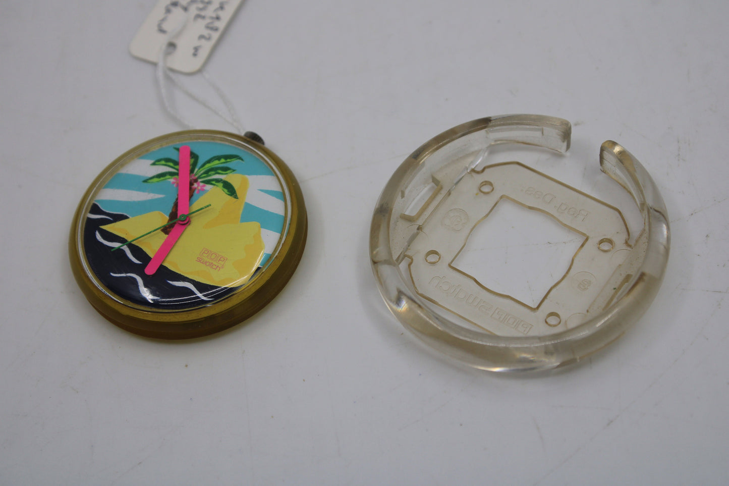 1992, Swatch, PopSwatch, 'Lonely Island', PWK182, nice, used condition, NO strap, watch + ring only