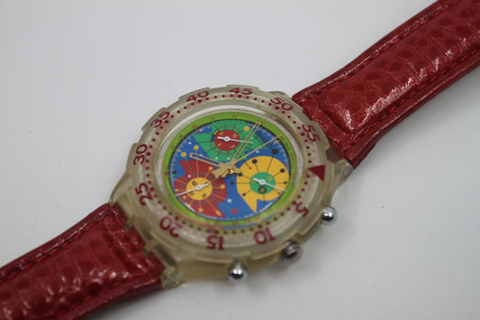 2000 Vintage Swatch Aqua-Chrono Scuba 'Paraiso Perdido' SBK120, nice condition, clock working 100%, NON-original strap