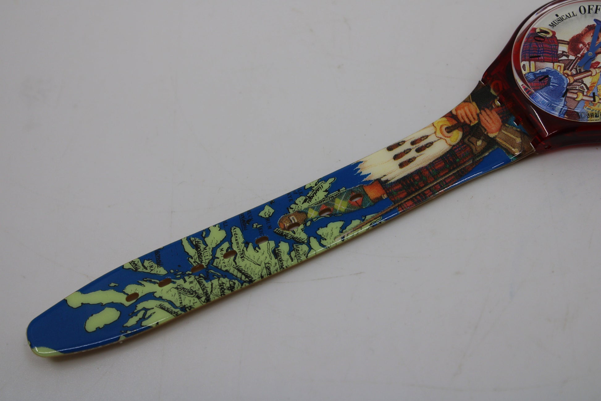 1995 Vintage Musicall Gents Swatch 'Dudelsack' SLR101, NEW OLD STOCK, Never Worn, working 100%, Original, Cracked Strap