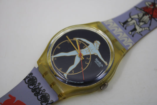 1992 Swatch Gents 'Discobolus' GK141, 100% working, Nice, Used Condition with the original strap