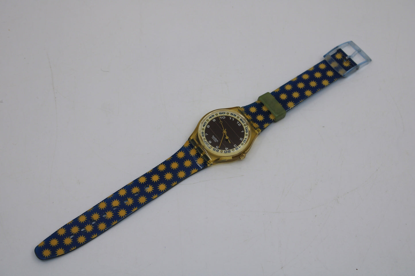 1995, Vintage Gents Solar Swatch, 'Lots of Sun', SRJ100, Original Box, nice, used condition, Solar powered!