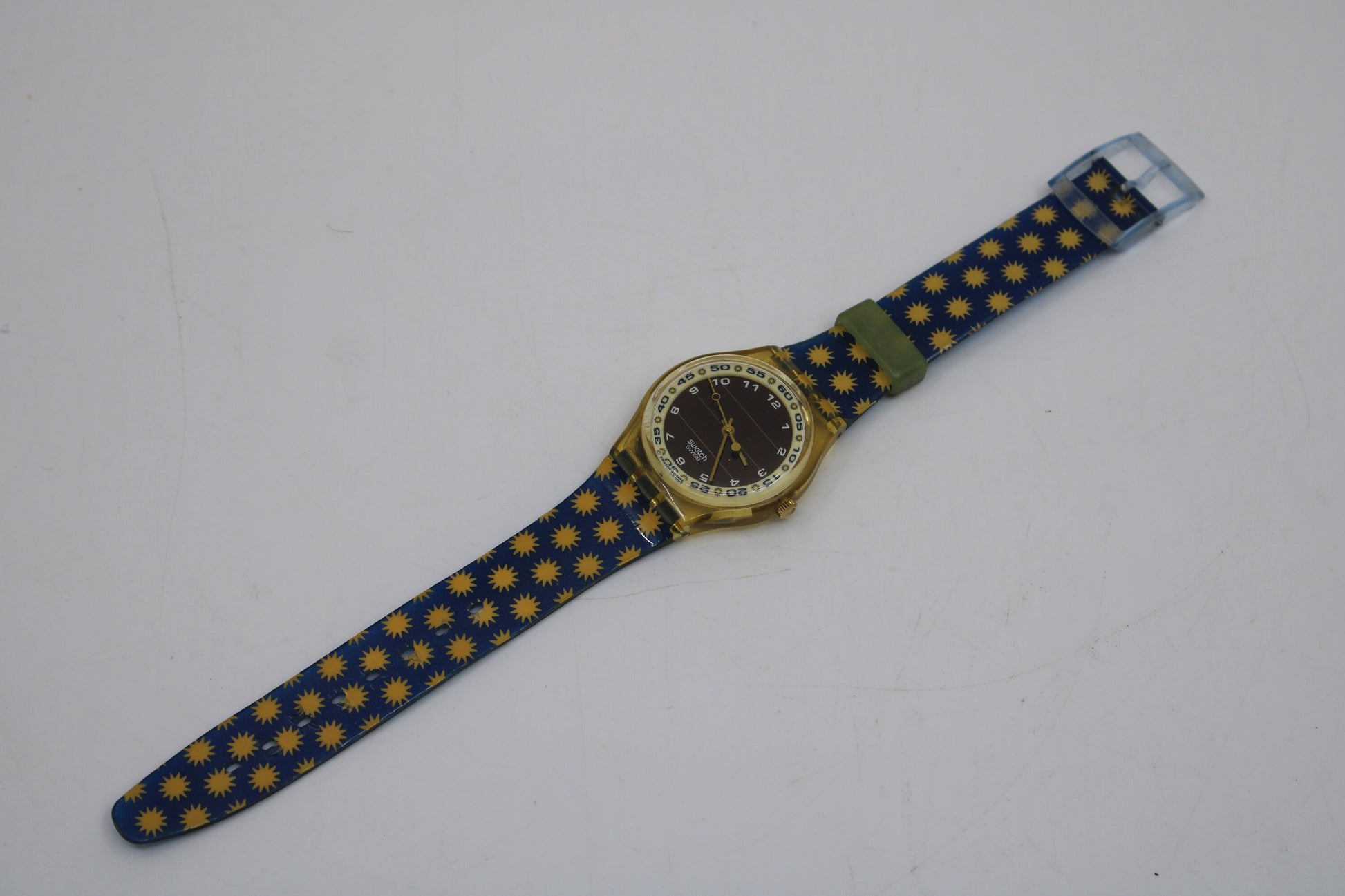 1995, Vintage Gents Solar Swatch, 'Lots of Sun', SRJ100, Original Box, nice, used condition, Solar powered!