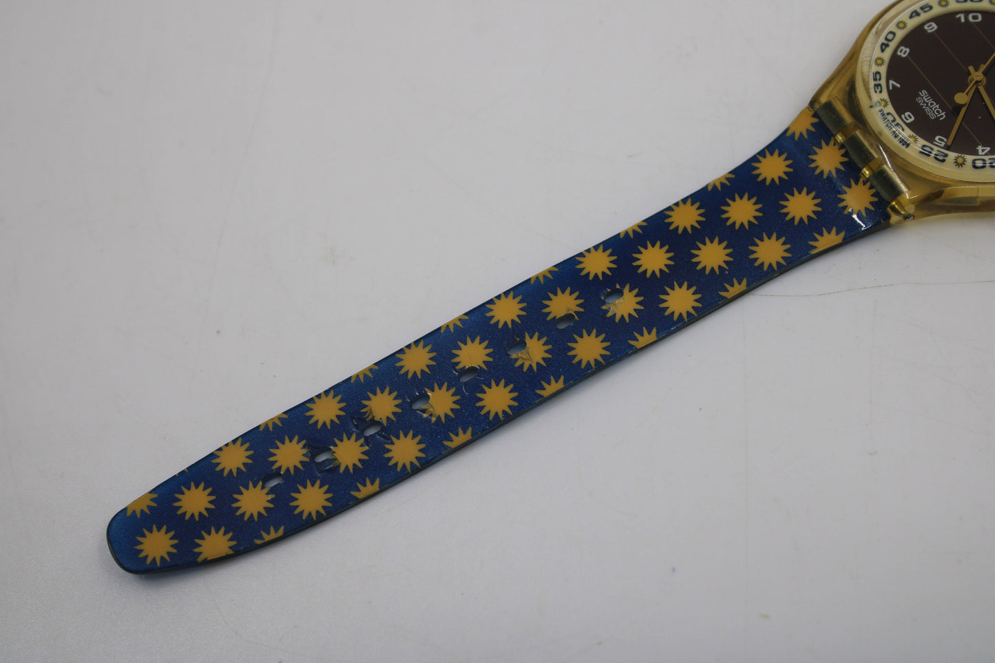 1995, Vintage Gents Solar Swatch, 'Lots of Sun', SRJ100, Original Box, nice, used condition, Solar powered!