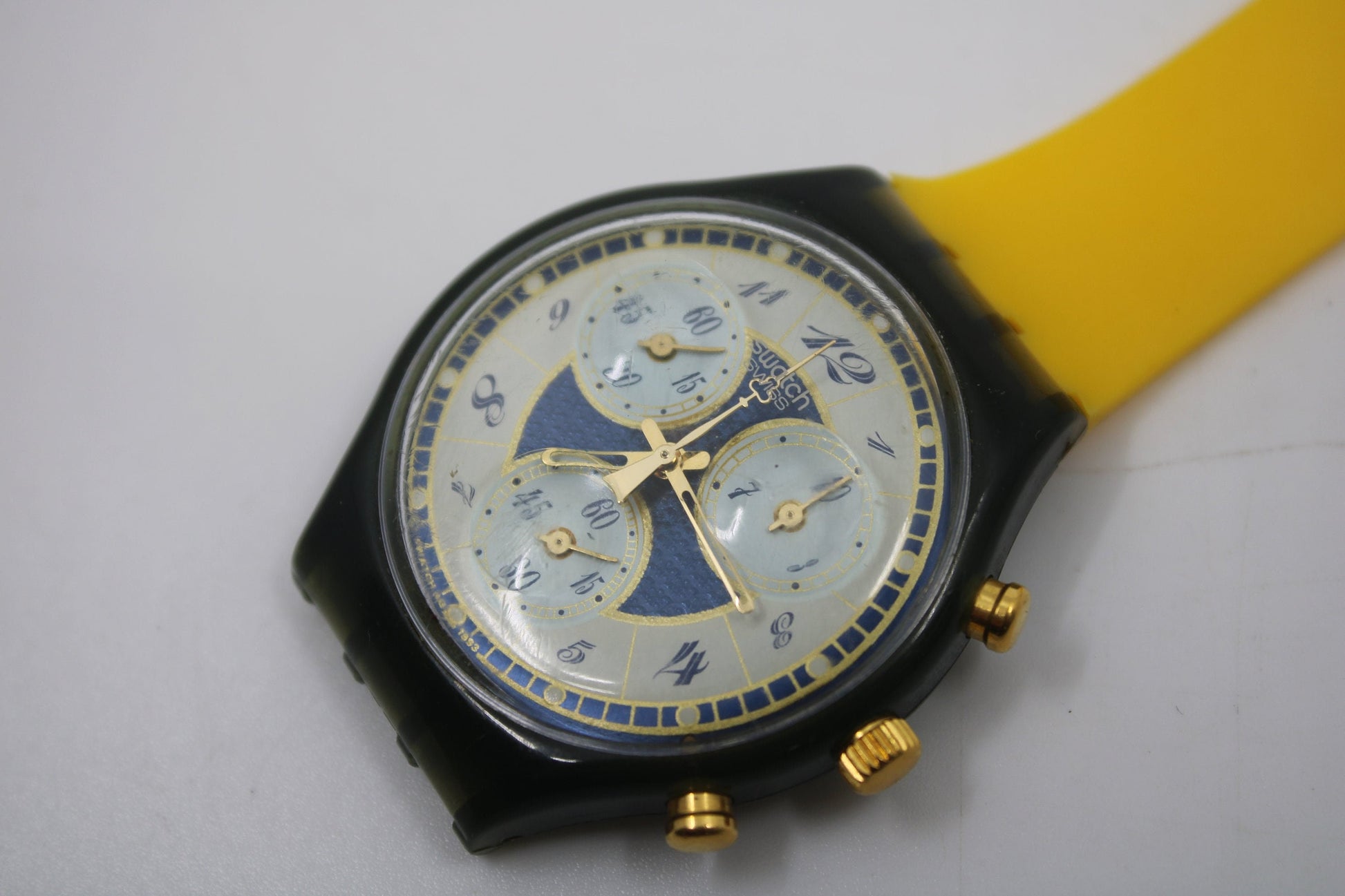 Unique, Vintage Swatch Keychain, SCM104/105, 1994, 'Volupte', made from recycled, NON-working Chrono Swatch watch