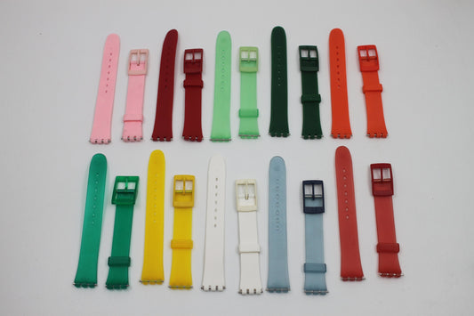 Set of 10, NON-original, NON-Swatch, 12mm Ladies Swatch straps, new and UNWORN